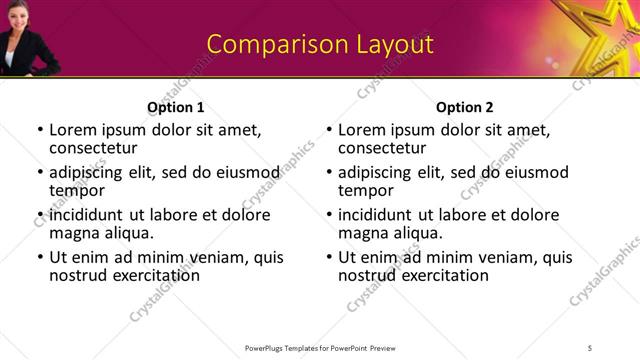 Comparison presentation slide layout