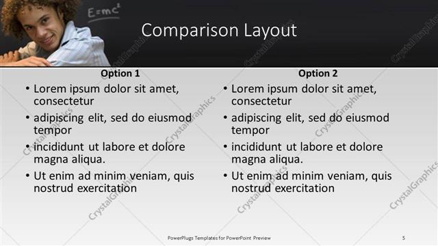 Comparison presentation slide layout