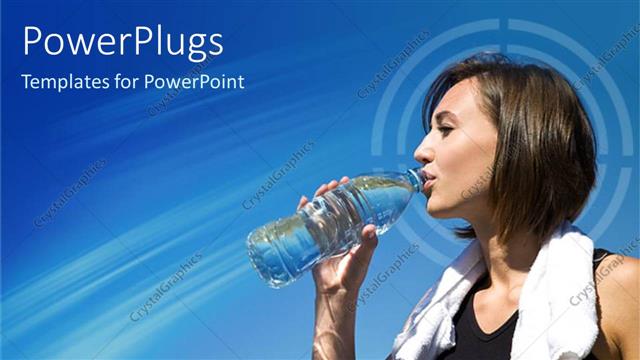  Presentation with bottle water - Young woman drinking water from bottle dressed for running with white towel around her neck