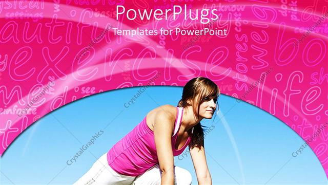  Presentation with pink sky - Young woman in pink and white stretching in grass under clear blue sky