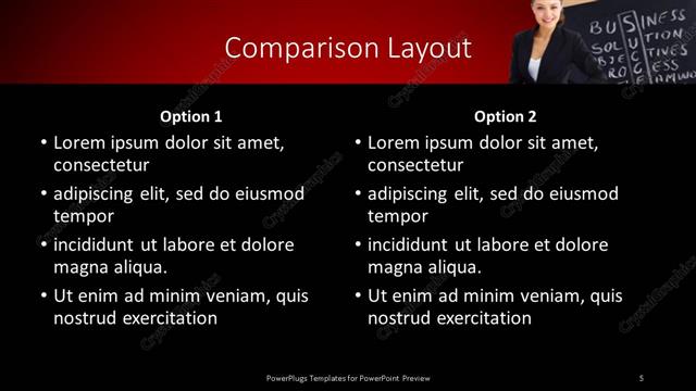 Comparison presentation slide layout