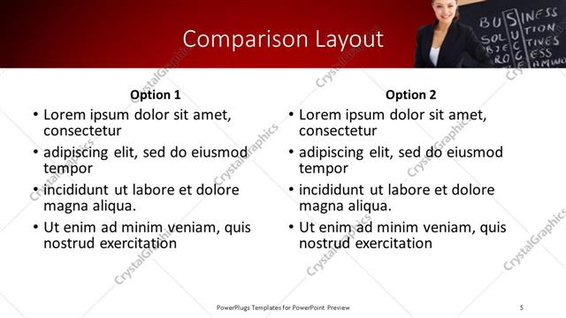 Comparison presentation slide layout