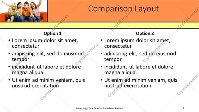 Comparison presentation slide layout