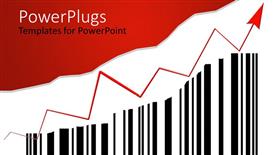  Presentation with code - Bar code with red arrow showing upward sales growth against white background