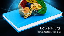  Presentation with book - The depiction of a book and a brain with bluish background