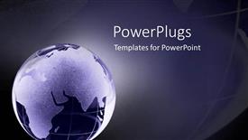 Slide set featuring a glass globe of the world and continents glowing as a metaphor on blue and black background 