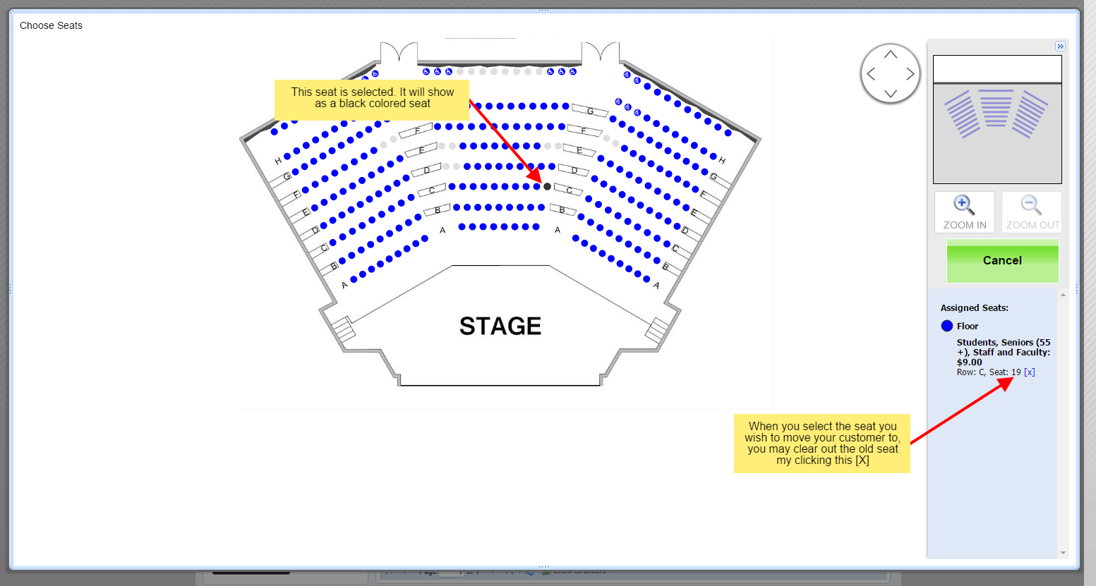 How do I reassign and move a customer to different seats? Purplepass