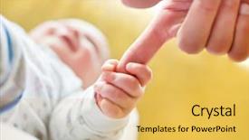  Presentation with finger - Theme enhanced with 2 0 - baby holding dad's finger close-up background and a yellow colored foreground