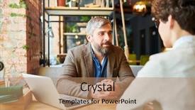  Presentation with lawyer client meeting - Audience pleasing theme consisting of 1 1 meetings - bearded man in formalwear having backdrop and a coral colored foreground