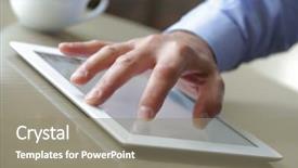  Presentation with business office desk - Presentation theme having 1 1 meetings - business person working on digital background and a  colored foreground