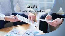  Presentation with data meeting - Presentation theme consisting of 1 1 meetings - one of business partners pointing background and a light blue colored foreground