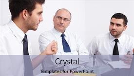  Presentation with meeting table - Slides with 1 2 3 - three businessman one mature background and a light blue colored foreground