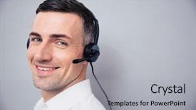  Presentation with businessman standing on maze - PPT layouts having 1 customer service - cheerful businessman in headphones standing background and a light gray colored foreground