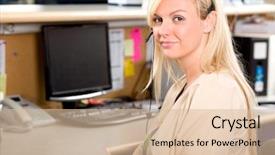  Presentation with medical service - Slides having 1 customer service - medical receptionist at a desk background and a lemonade colored foreground