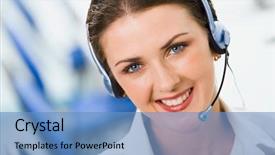  Presentation with triathlon run woman - Presentation theme consisting of 1 customer service - woman wearing headset background and a teal colored foreground