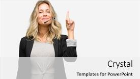  Presentation with call center - Cool new theme with 1 customer service - young woman operator from call backdrop and a white colored foreground