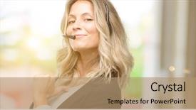  Presentation with call center reporting - Theme enhanced with 1 customer service - young woman operator from call background and a coral colored foreground