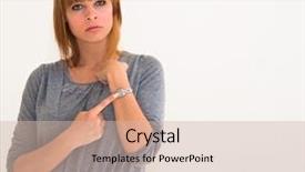  Presentation with time - Cool new slides with one hour - beautiful young woman checking backdrop and a soft green colored foreground