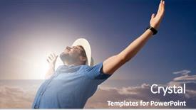  Presentation with happy sad face man - Colorful slide set enhanced with 1 limb - happy man raising his arms backdrop and a ocean colored foreground