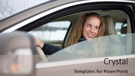  Presentation with driving - Amazing slides having 1 limb - pretty young woman driving her backdrop and a light gray colored foreground