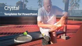  Presentation with leg pain - Slides consisting of 1 limb - senior male tennis player background and a teal colored foreground