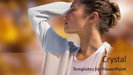  Presentation with leaves - PPT theme featuring 1 limb - woman in nature with leaves background and a  colored foreground