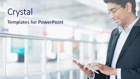  Presentation with train railway - Slides with 1 malaysia - asian indian businessman using tablet background and a sky blue colored foreground