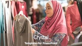  Presentation with woman muslim - Colorful presentation theme enhanced with 1 malaysia - muslim woman choosing fabrics backdrop and a violet colored foreground