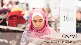  Presentation with labor market - Slide set consisting of 1 malaysia - muslim woman choosing fabrics background and a lemonade colored foreground