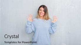  Presentation with grey - Cool new slides with 10 - young adult woman over grey backdrop and a light blue colored foreground