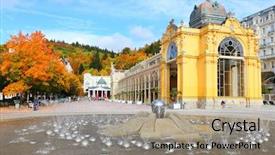  Presentation with water fountain - PPT theme featuring 10 intrinsic water jet system background and a coral colored foreground