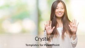  Presentation with woman praying over bible - Slides with 10 people - young asian woman over isolated background and a soft green colored foreground