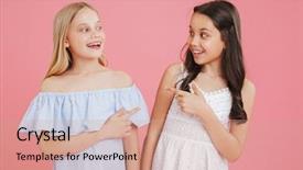  Presentation with old photo - Colorful slide deck enhanced with 10 point - photo of cheerful little girls backdrop and a  colored foreground