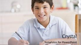  Presentation with homework - Cool new PPT theme with 10 year old boys - boy doing his homework backdrop and a  colored foreground