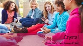  Presentation with young children - Beautiful presentation theme featuring 10 years - group of young children hanging backdrop and a red colored foreground