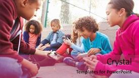  Presentation with young children - Cool new slide set with 10 years - group of young children hanging backdrop and a red colored foreground
