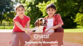  Presentation with children and turn taking - Audience pleasing PPT theme consisting of 10 years - hispanic children taking dog backdrop and a coral colored foreground