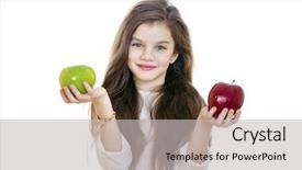  Presentation with two people holding hands - Beautiful presentation design featuring 10 years - little girl holding two apples backdrop and a light gray colored foreground