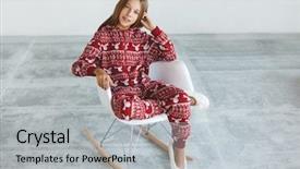  Presentation with winter scene - Beautiful PPT theme featuring 10 years old child dressed in warm christmas pajamas sitting on modern rocking chair in concrete scandinavian interior lazy winter morning comfortable scene backdrop and a light gray colored foreground