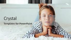  Presentation with teen girl - Beautiful PPT theme featuring 10 years old pre teen girl lying down on sofa backdrop and a sky blue colored foreground