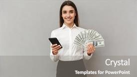  Presentation with black hands - Slide set consisting of 100 - portrait of successful office woman background and a gray colored foreground