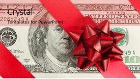  Presentation with gift ribbon - Audience pleasing PPT theme consisting of 100 birthday - gift one hundred bill backdrop and a red colored foreground