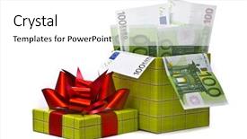  Presentation with an open gift box - PPT theme having 100 birthday - money in gift box background and a white colored foreground