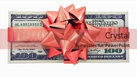  Presentation with christmas gift wrap - PPT theme having 100 birthday - one hundred dollars gift wraped background and a red colored foreground