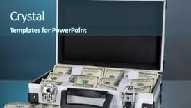  Presentation with floating dollar bills - PPT theme with 100 dollar bills on blue background and a ocean colored foreground