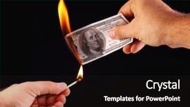 Presentation with fire on a black - Colorful presentation theme enhanced with burning money - 100 in hand set fire backdrop and a black colored foreground