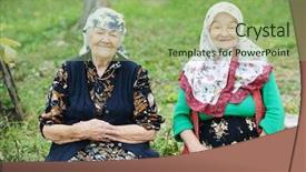  Presentation with elderly - Slides consisting of 100 people - two elderly women sitting outdoors background and a seafoam green colored foreground