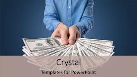  Presentation with bills - Colorful PPT theme enhanced with 100 people - young businessman holding large amount backdrop and a mint green colored foreground