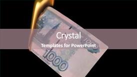  Presentation with coal burning power plant - Beautiful PPT theme featuring 1000 bills - burning thousand rubles backdrop and a gray colored foreground