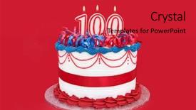  Presentation with birthday cake - Cool new PPT theme with 100th cake with numeral candles backdrop and a red colored foreground